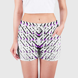 Шорты женские Black and purple stripes on a white background, цвет: 3D-принт — фото 2