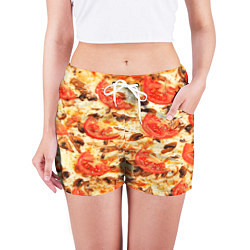 Шорты женские Пицца с грибами и томатом - текстура, цвет: 3D-принт — фото 2