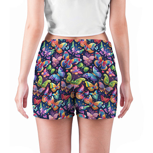 Женские шорты Бабочки в паттерне разноцветный яркий фон / 3D-принт – фото 4