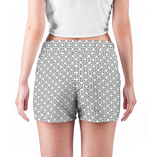 Женские шорты Черный геометрический узор на белом фоне / 3D-принт – фото 4