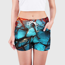 Шорты женские Синие объемные плиты, цвет: 3D-принт — фото 2