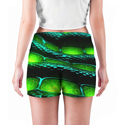 Женские шорты Зеленая змеиная абстрактная текстура / 3D-принт – фото 4