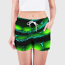 Шорты женские Зеленая змеиная абстрактная текстура, цвет: 3D-принт — фото 2