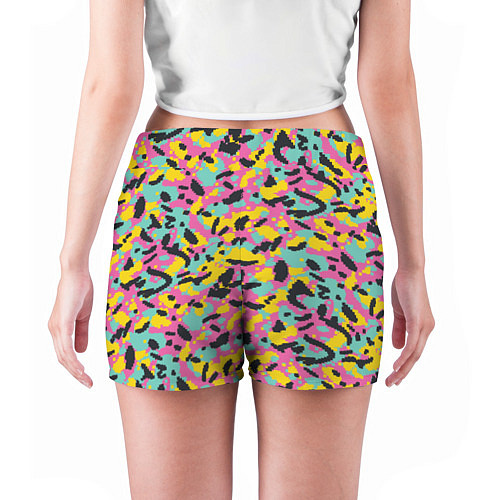 Женские шорты Пиксельный камуфляжный паттерн в неоновых цветах / 3D-принт – фото 4