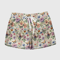 Женские шорты Летний узор с цветами и бабочками