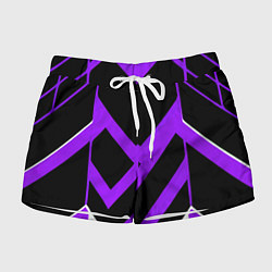 Шорты женские Фиолетово-белые полосы на чёрном фоне, цвет: 3D-принт