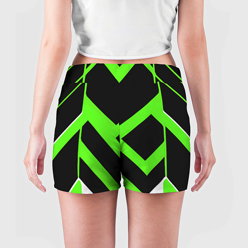 Женские шорты Зелёно-белые полосы и чёрный фон / 3D-принт – фото 4