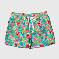 Шорты женские Синицы и маки, цвет: 3D-принт