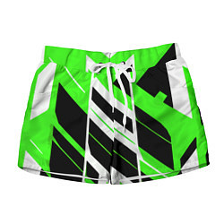 Шорты женские Black and green stripes on a white background, цвет: 3D-принт