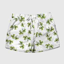 Шорты женские Листочки клевера на белом фоне - паттерн, цвет: 3D-принт