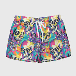 Шорты женские Граффити череп разноцветный, цвет: 3D-принт