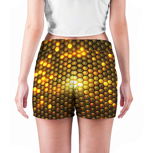 Женские шорты Металлические соты - роскошный блеск золота / 3D-принт – фото 4