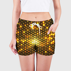 Шорты женские Металлические соты - роскошный блеск золота, цвет: 3D-принт — фото 2