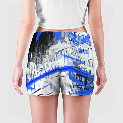 Женские шорты Сине-белая абстракция на чёрном фоне / 3D-принт – фото 4