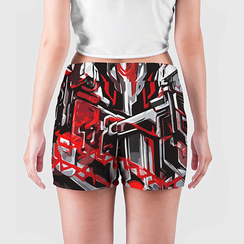Женские шорты Красно-белая агрессивная абстракция на чёрном фоне / 3D-принт – фото 4