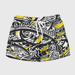 Шорты женские Черно-желтый орнамент, цвет: 3D-принт