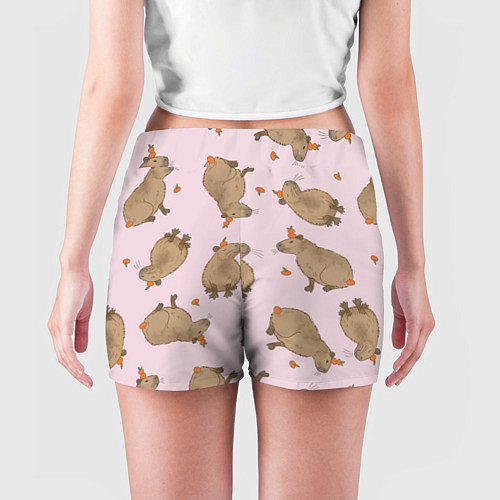 Женские шорты Паттерн с капибарами и мандаринками розовый / 3D-принт – фото 4
