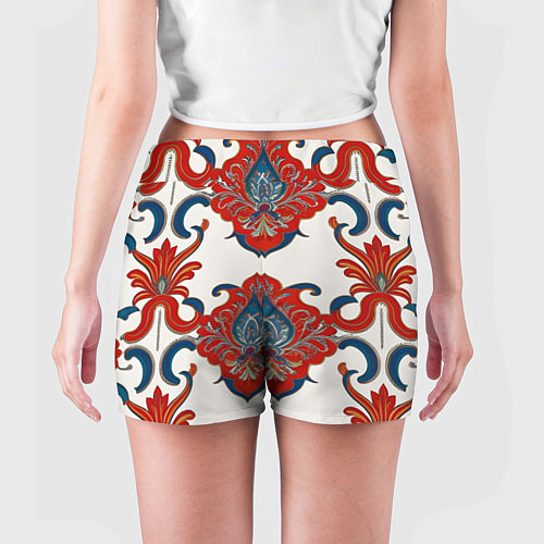 Женские шорты Узор красно-синий на белом фоне / 3D-принт – фото 4