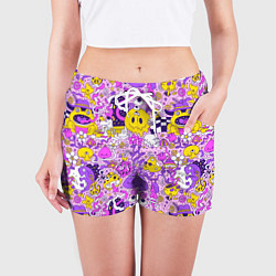 Шорты женские Психоделические существа триппи смайлики, цвет: 3D-принт — фото 2