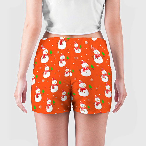 Женские шорты Новогодние снеговики паттерн / 3D-принт – фото 4