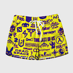 Шорты женские Логотипы игр на жёлтом, цвет: 3D-принт