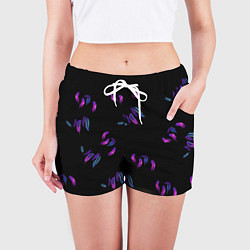 Шорты женские Переливающиеся неоновые перья на тёмном фоне, цвет: 3D-принт — фото 2
