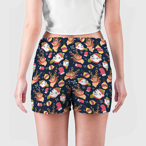 Женские шорты Новогодний детский паттерн с животными / 3D-принт – фото 4