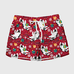 Шорты женские Новогодний паттерн с котиками, цвет: 3D-принт