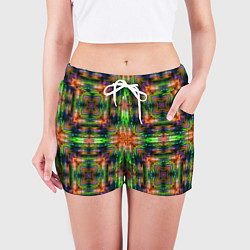 Шорты женские Зелено оранжевый калейдоскопический узор, цвет: 3D-принт — фото 2