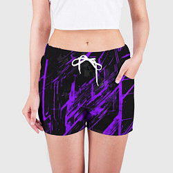 Шорты женские Purple stripes on a black background, цвет: 3D-принт — фото 2