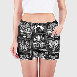 Шорты женские Африканские маски на пэчворк дениме, цвет: 3D-принт — фото 2