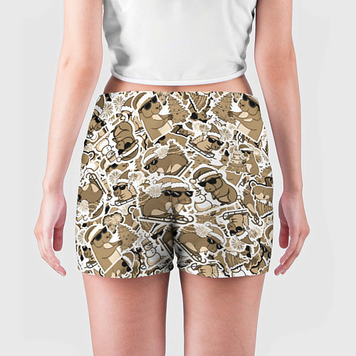 Женские шорты Патерн новогодняя капибара в бежевом / 3D-принт – фото 4