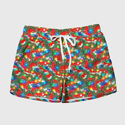Шорты женские Яркие гирлянды на еловых ветках, цвет: 3D-принт