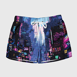 Шорты женские Киберпанк город розовый, цвет: 3D-принт