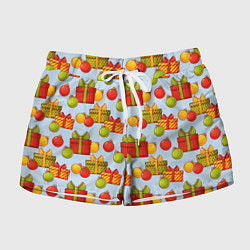 Шорты женские Новогодний паттерн с подарками и ёлочными шариками, цвет: 3D-принт