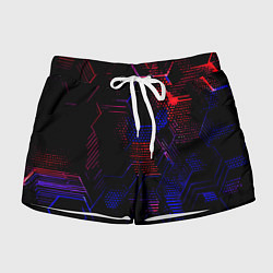 Шорты женские Красно-синие точки и линии на чёрном фоне, цвет: 3D-принт