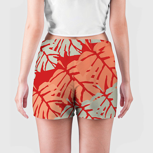 Женские шорты Отпечатки монстеры на красном / 3D-принт – фото 4
