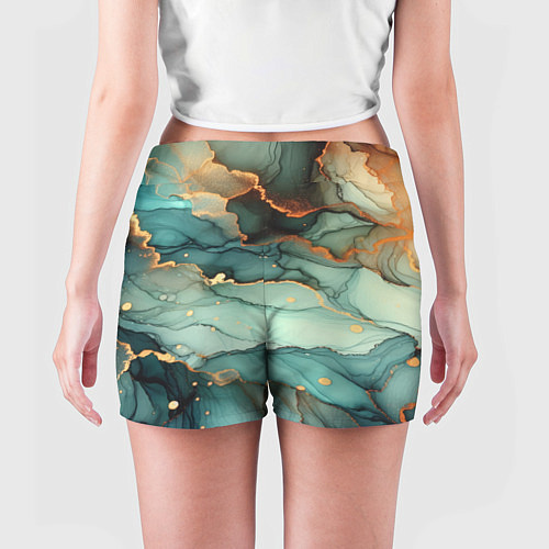 Женские шорты Бирюзовый узор с оранжевыми вставками / 3D-принт – фото 4