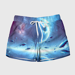 Шорты женские Луна и рыбы - нейроарт фантазия, цвет: 3D-принт