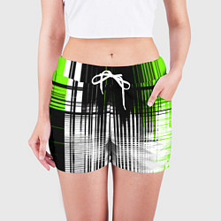 Шорты женские Зелёно-чёрный гранж на белом фоне, цвет: 3D-принт — фото 2