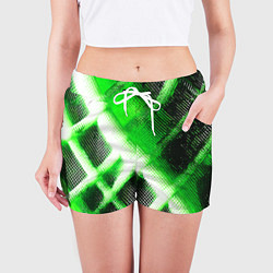 Шорты женские Зелёная сеть на чёрном фоне, цвет: 3D-принт — фото 2