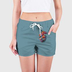 Шорты женские Яркое сердце из кораллов в морском стиле, цвет: 3D-принт — фото 2