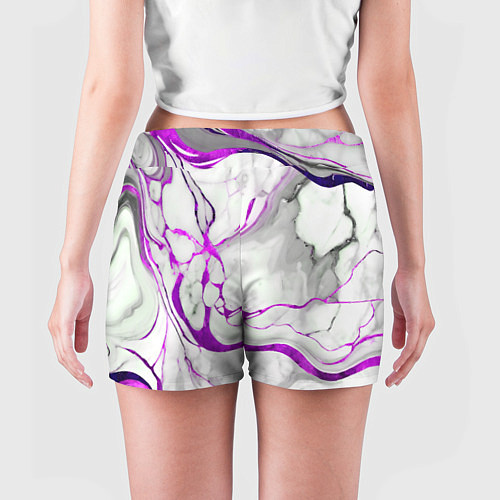 Женские шорты Фиолетово-белый мрамор / 3D-принт – фото 4