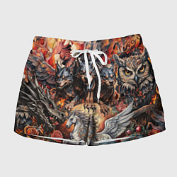 Шорты женские Мифические существа в стиле татуировки Ирезуми, цвет: 3D-принт