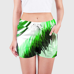 Шорты женские Чёрно-зелёные острые полосы на белом фоне, цвет: 3D-принт — фото 2