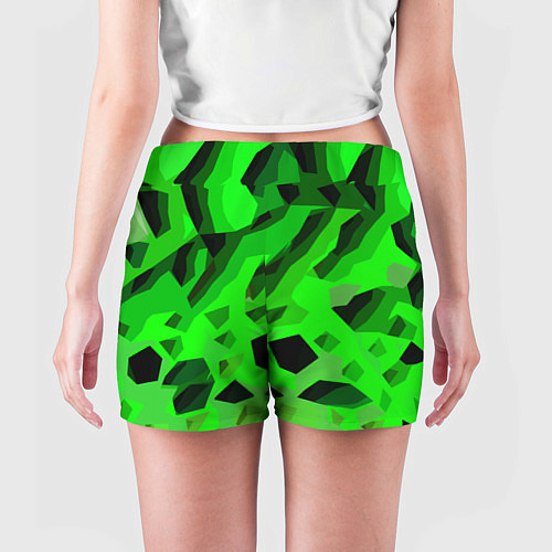 Женские шорты Чёрно-зелёная пористая абстракция / 3D-принт – фото 4