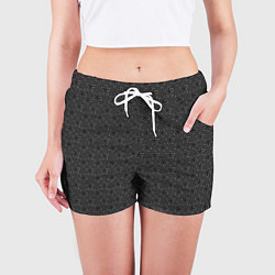 Шорты женские Чёрно-серый текстурированный в цветочек, цвет: 3D-принт — фото 2