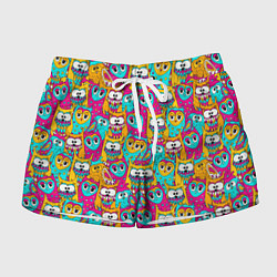 Женские шорты Разноцветные совы мультяшные