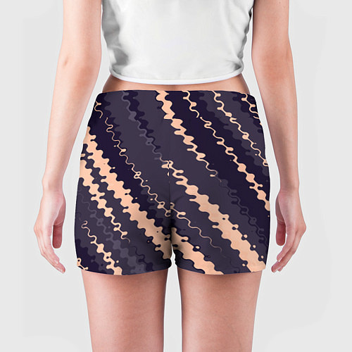 Женские шорты Фиолетовый с бежевым искажённые полосы / 3D-принт – фото 4