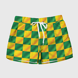 Шорты женские Желтый и зеленый геометрический паттерн, цвет: 3D-принт